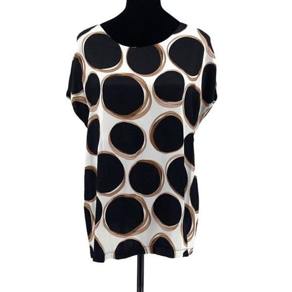 B.yu Womens Polka Dot Pullover Kimono Sleeve Blouse Top White Black Medium - Picture 1 of 10